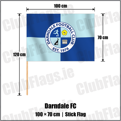 Darndale FC 70cm x 100cm Stick Flag with the club crest and colours, Dublin Football - ClubFlags.ie