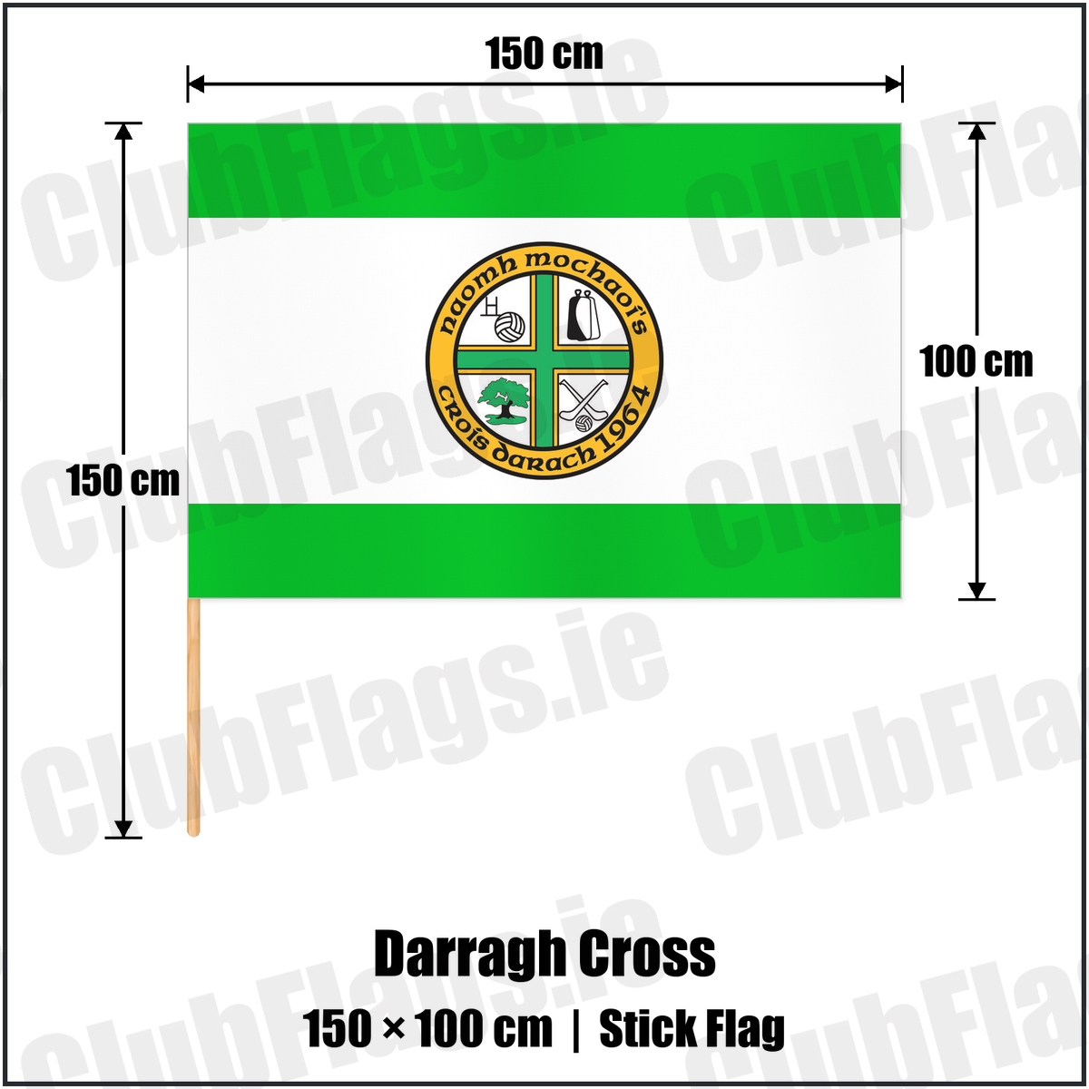 Darragh Cross 100cm x 150cm Stick Flag with the club crest and colours, Down GAA - ClubFlags.ie