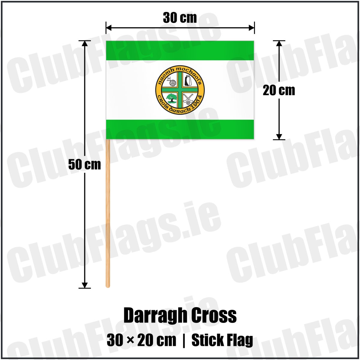 Darragh Cross 20cm x 30cm Stick Flag with the club crest and colours, Down GAA - ClubFlags.ie
