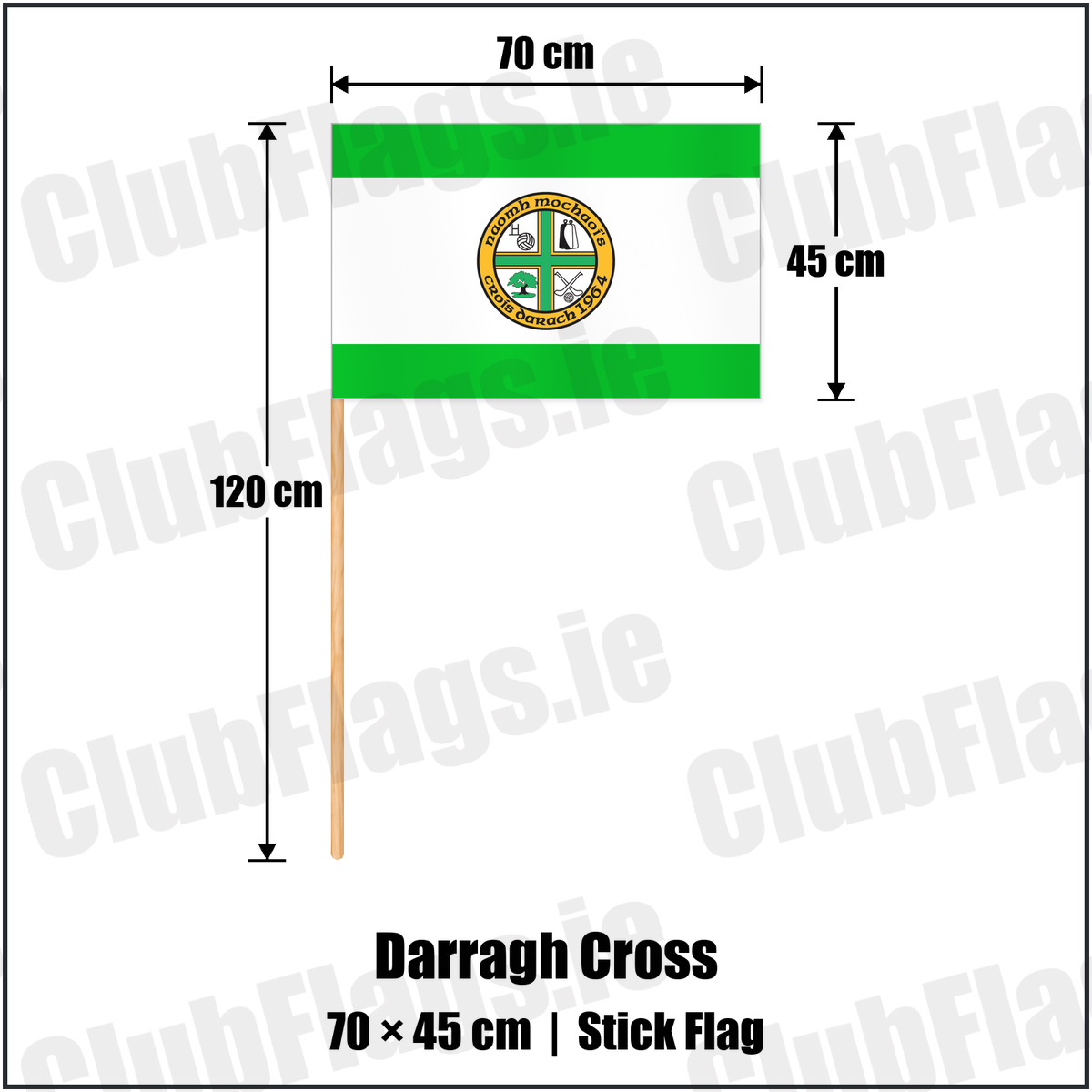 Darragh Cross 45cm x 70cm Stick Flag with the club crest and colours, Down GAA - ClubFlags.ie