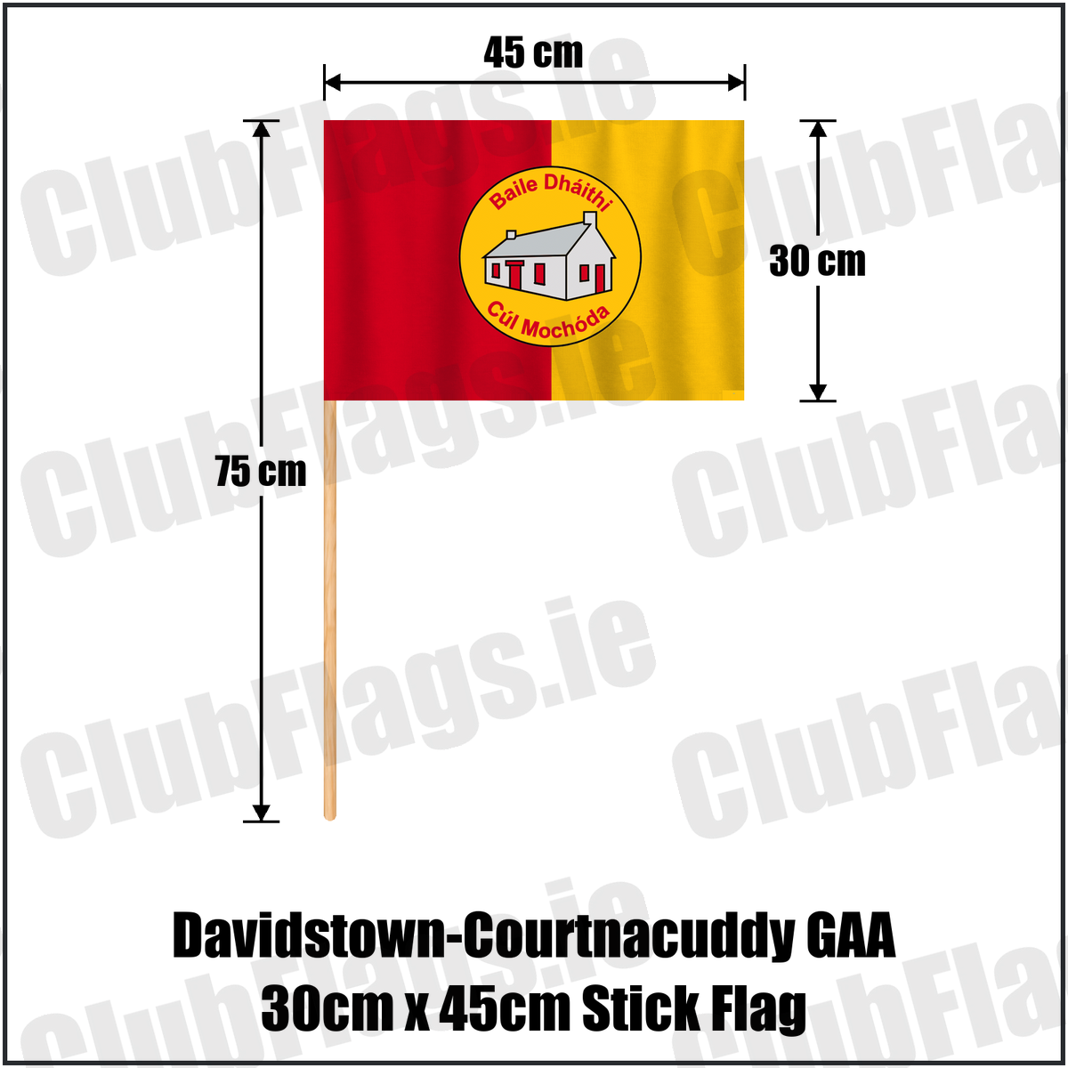 Davidstown-Courtnacuddy GAA 30cm x 45cm Stick Flag, featuring the club crest and red and yellow colours; County Wexford GAA. ClubFlags.ie.