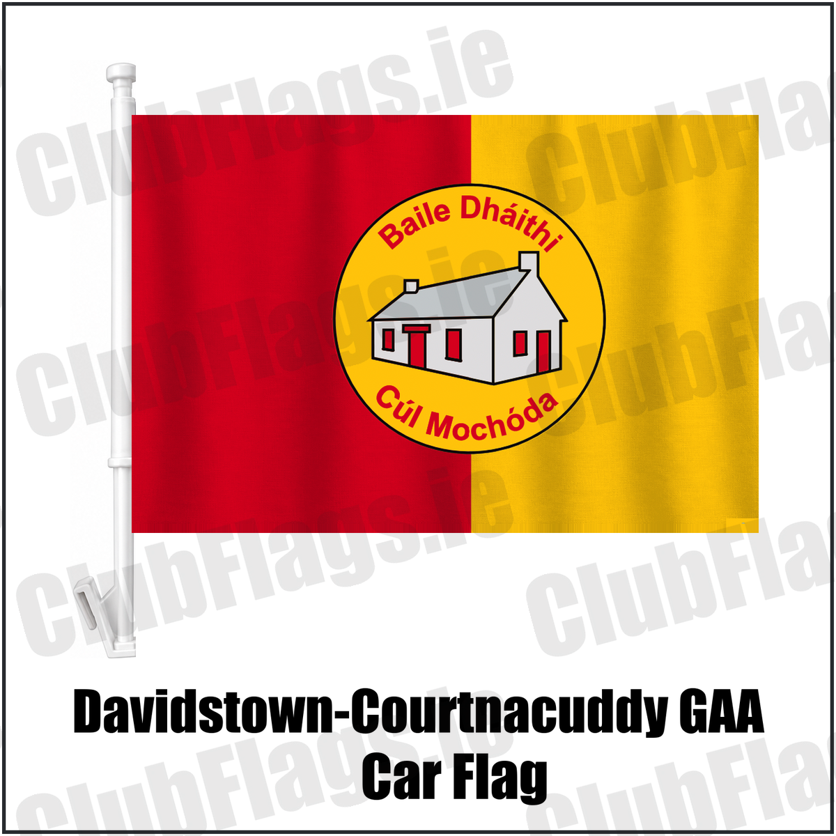 Davidstown-Courtnacuddy GAA Car Flag, featuring the club crest and red and yellow colours; County Wexford GAA. ClubFlags.ie.