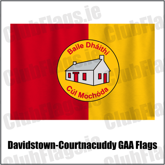 Davidstown-Courtnacuddy GAA Flags, featuring the club crest and red and yellow colours; County Wexford GAA. ClubFlags.ie.