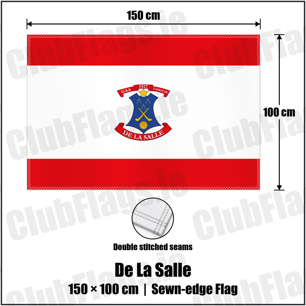 De La Salle 100cm x 150cm Flag (sewn on the edges) with the club crest and colours, Waterford GAA - ClubFlags.ie
