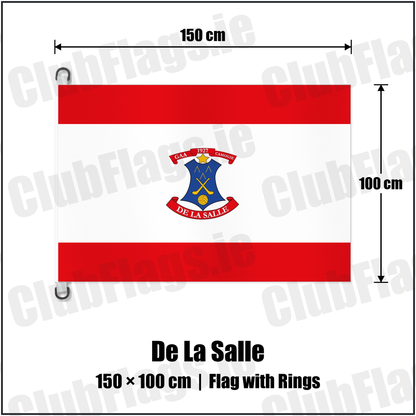 De La Salle 150cm x 100cm Flag Pole Flag with Rings with the club crest and colours, Waterford GAA - ClubFlags.ie