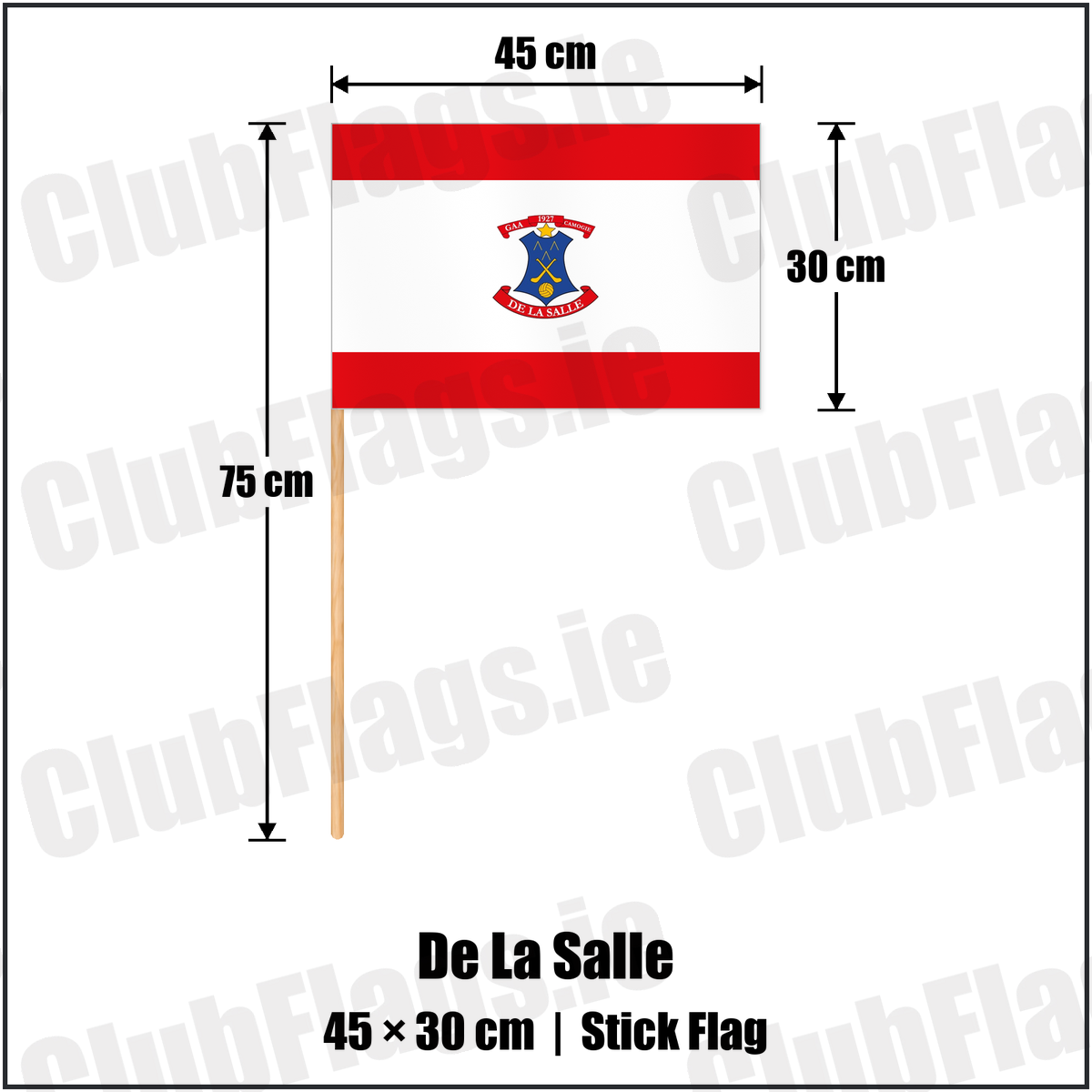 De La Salle 30cm x 45cm Stick Flag with the club crest and colours, Waterford GAA - ClubFlags.ie