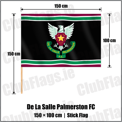 De La Salle Palmerston FC 100cm x 150cm Stick Flag with the club crest and colours, Dublin Rugby - ClubFlags.ie