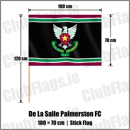 De La Salle Palmerston FC 70cm x 100cm Stick Flag with the club crest and colours, Dublin Rugby - ClubFlags.ie