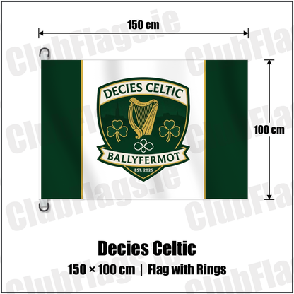 Decies Celtic 150cm x 100cm Flag Pole Flag with Rings with the club crest and colours, Dublin Football - ClubFlags.ie