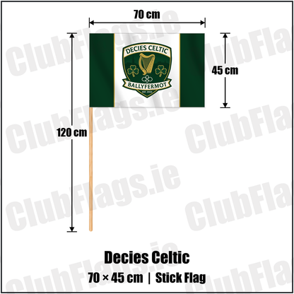 Decies Celtic 45cm x 70cm Stick Flag with the club crest and colours, Dublin Football - ClubFlags.ie