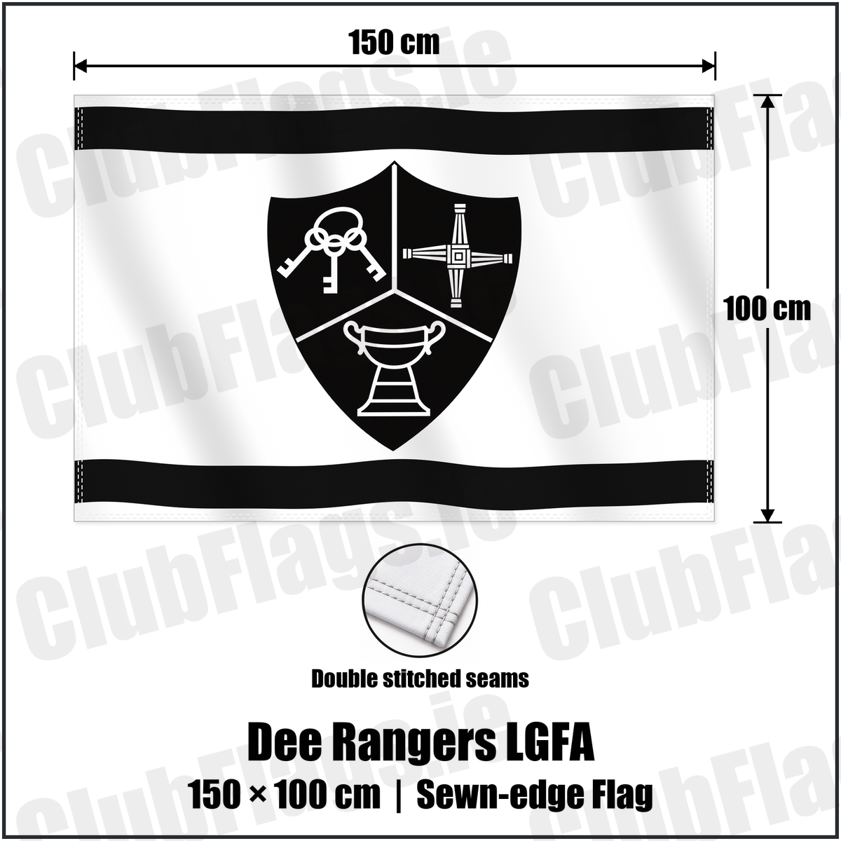 Dee Rangers LGFA 100cm x 150cm Flag (sewn on the edges) with the club crest and colours, Meath GAA - ClubFlags.ie