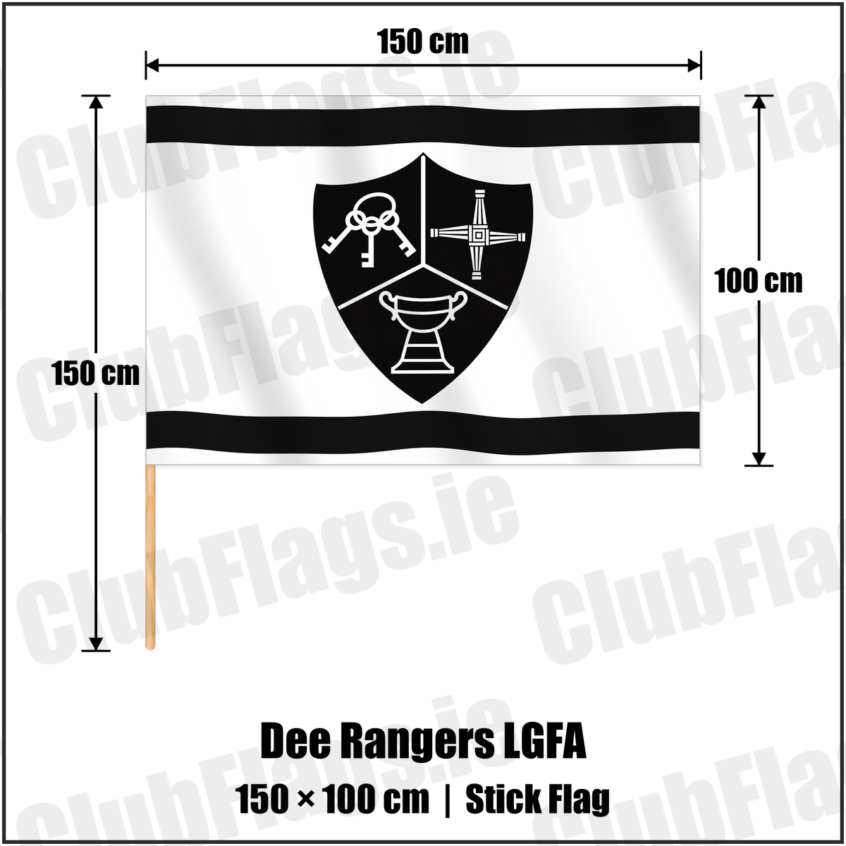Dee Rangers LGFA 100cm x 150cm Stick Flag with the club crest and colours, Meath GAA - ClubFlags.ie