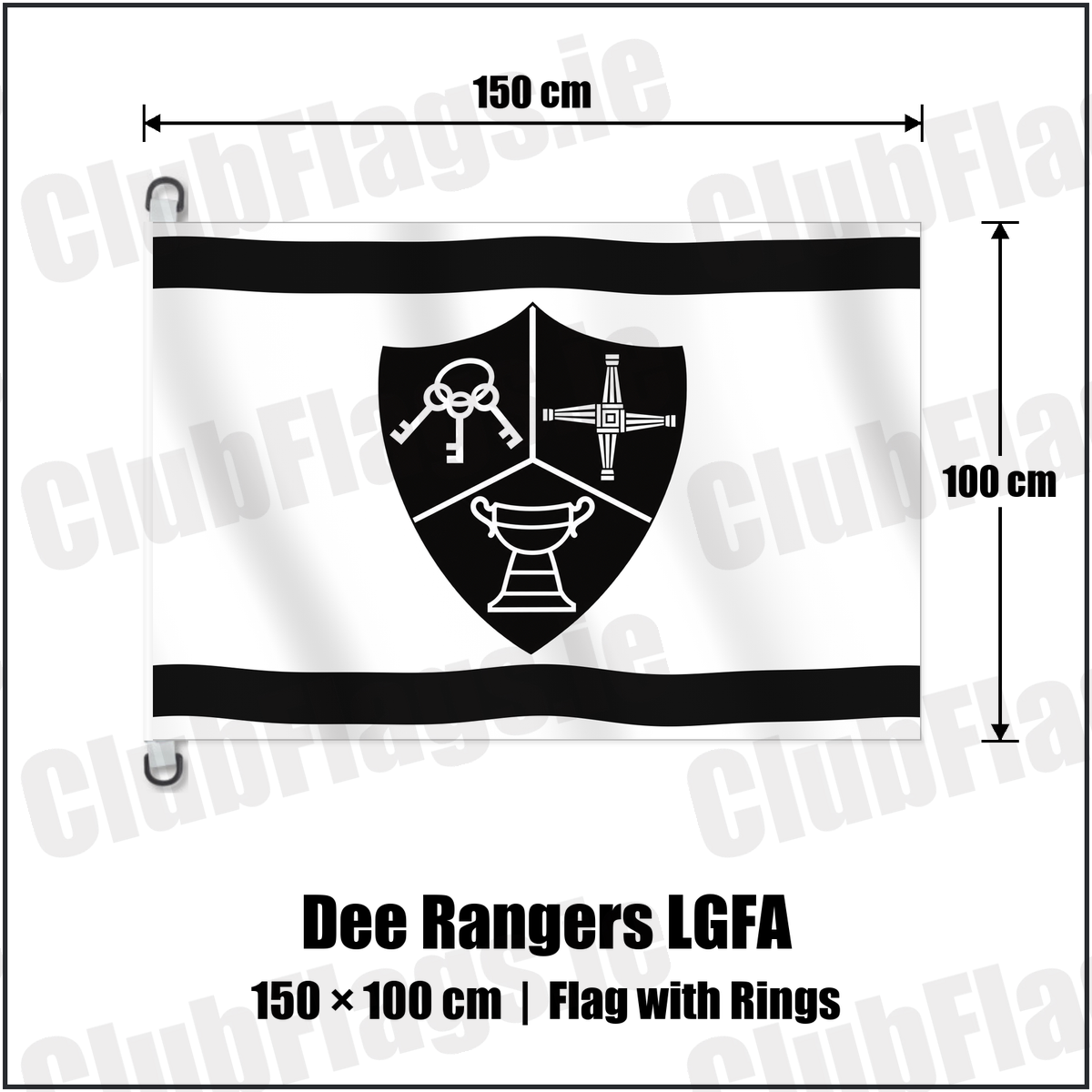 Dee Rangers LGFA 150cm x 100cm Flag Pole Flag with Rings with the club crest and colours, Meath GAA - ClubFlags.ie