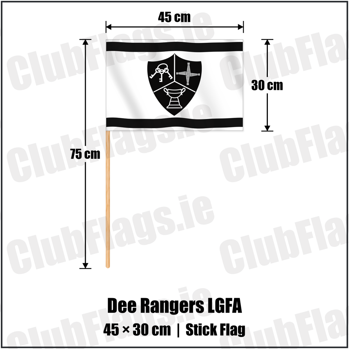 Dee Rangers LGFA 30cm x 45cm Stick Flag with the club crest and colours, Meath GAA - ClubFlags.ie