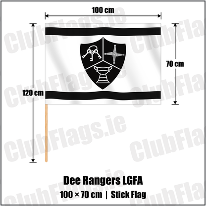 Dee Rangers LGFA 70cm x 100cm Stick Flag with the club crest and colours, Meath GAA - ClubFlags.ie