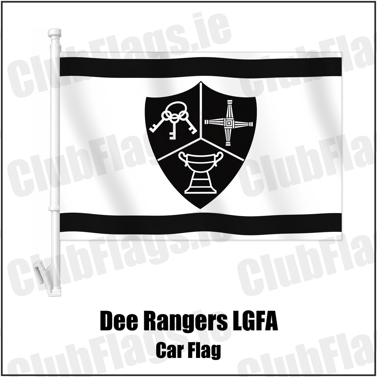 Dee Rangers LGFA Car Flag with the club crest and colours, Meath GAA - ClubFlags.ie