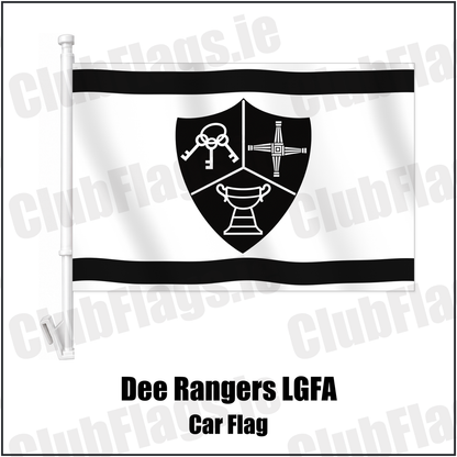 Dee Rangers LGFA Car Flag with the club crest and colours, Meath GAA - ClubFlags.ie