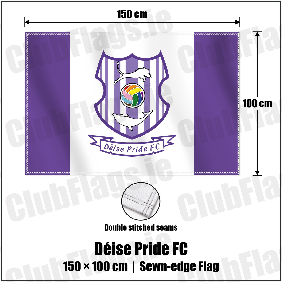 Déise Pride FC 100cm x 150cm Flag (sewn on the edges) with the club crest and colours, Waterford Football - ClubFlags.ie