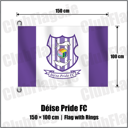 Déise Pride FC 150cm x 100cm Flag Pole Flag with Rings with the club crest and colours, Waterford Football - ClubFlags.ie