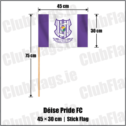 Déise Pride FC 30cm x 45cm Stick Flag with the club crest and colours, Waterford Football - ClubFlags.ie