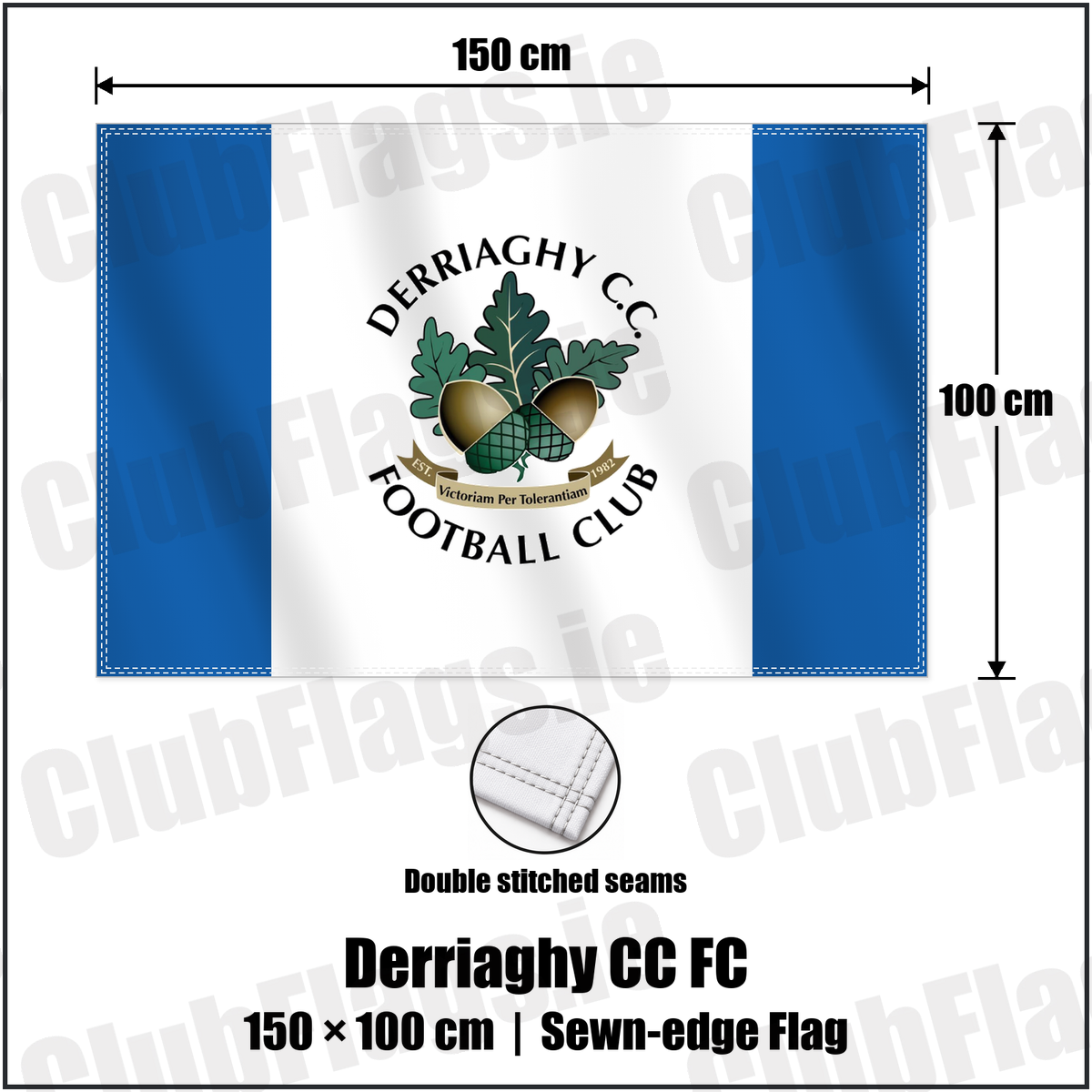 Derriaghy CC FC 100cm x 150cm Flag (sewn on the edges) with the club crest and colours, Antrim Football - ClubFlags.ie