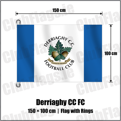 Derriaghy CC FC 150cm x 100cm Flag Pole Flag with Rings with the club crest and colours, Antrim Football - ClubFlags.ie