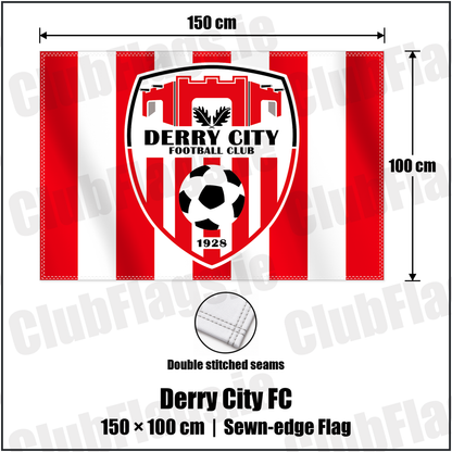 Derry City FC 100cm x 150cm Flag (sewn on the edges) with the club crest and colours, Derry Football - ClubFlags.ie