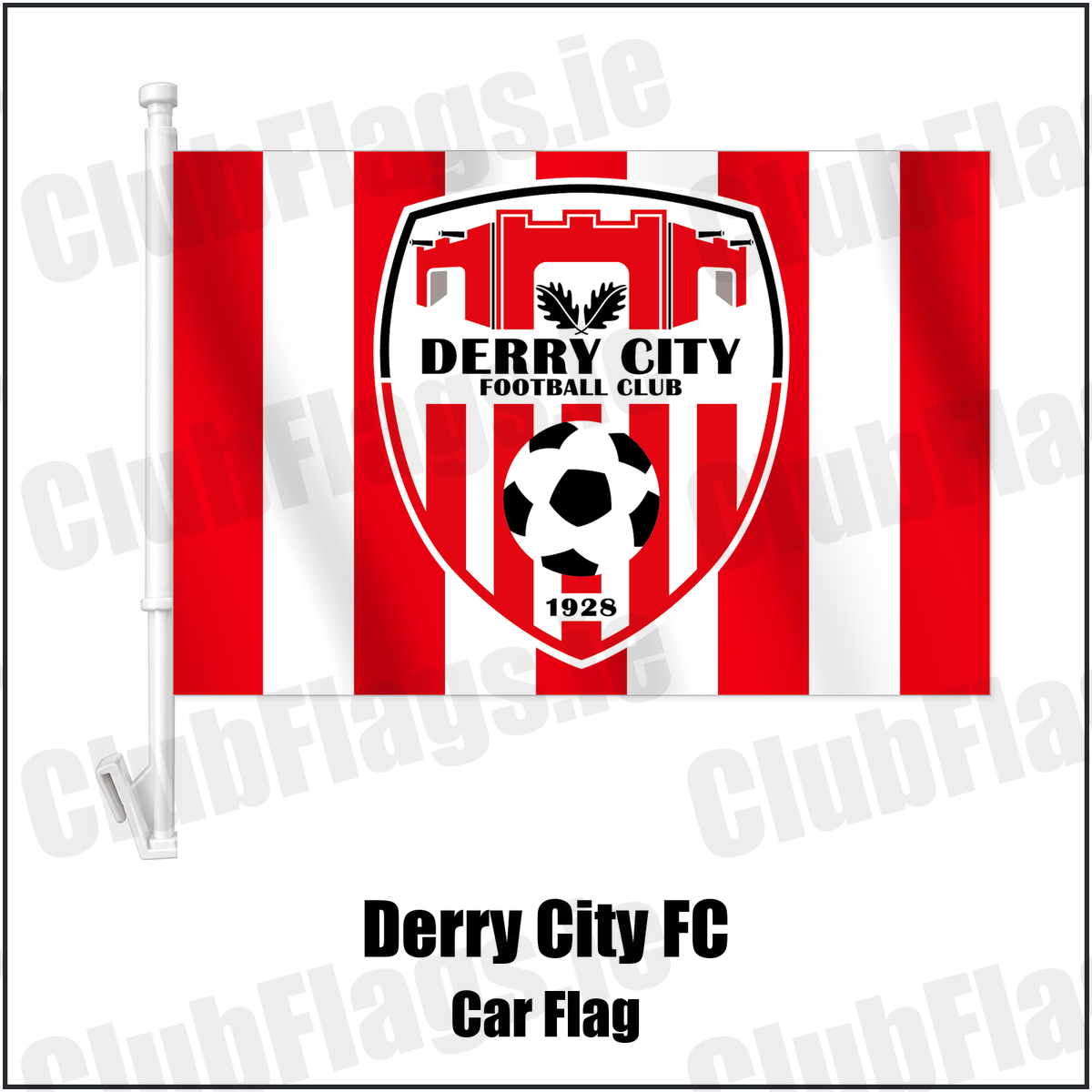 Derry City FC Car Flag with the club crest and colours, Derry Football - ClubFlags.ie