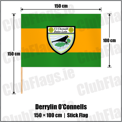 Derrylin O’Connells 100cm x 150cm Stick Flag with the club crest and colours, Fermanagh GAA - ClubFlags.ie