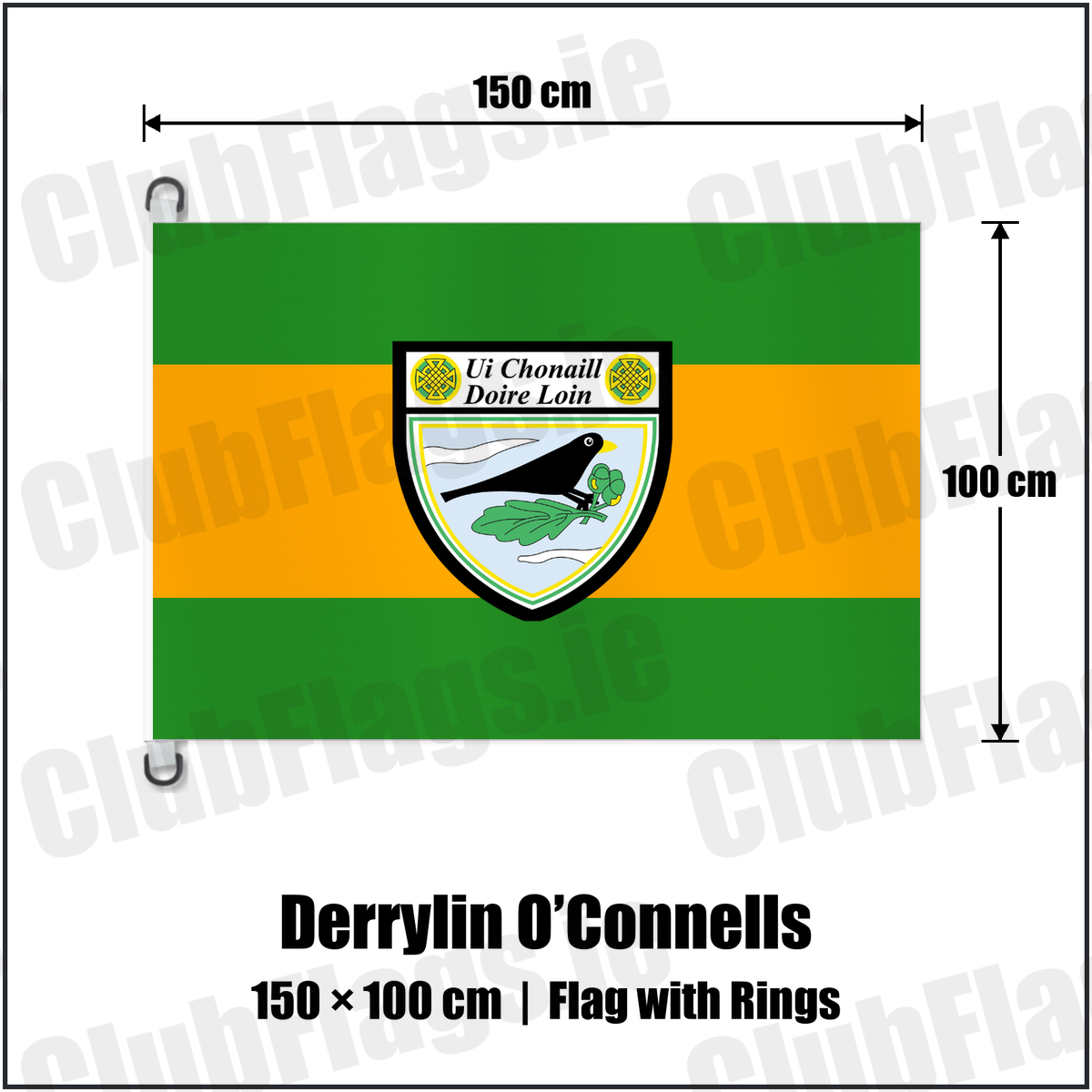 Derrylin O’Connells 150cm x 100cm Flag Pole Flag with Rings with the club crest and colours, Fermanagh GAA - ClubFlags.ie