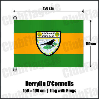Derrylin O’Connells 150cm x 100cm Flag Pole Flag with Rings with the club crest and colours, Fermanagh GAA - ClubFlags.ie