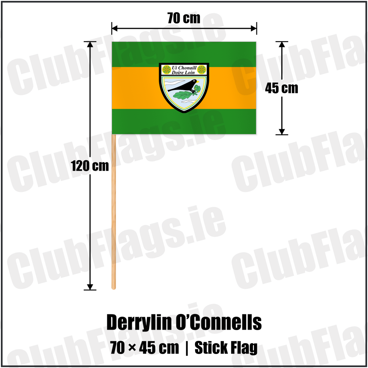 Derrylin O’Connells 45cm x 70cm Stick Flag with the club crest and colours, Fermanagh GAA - ClubFlags.ie