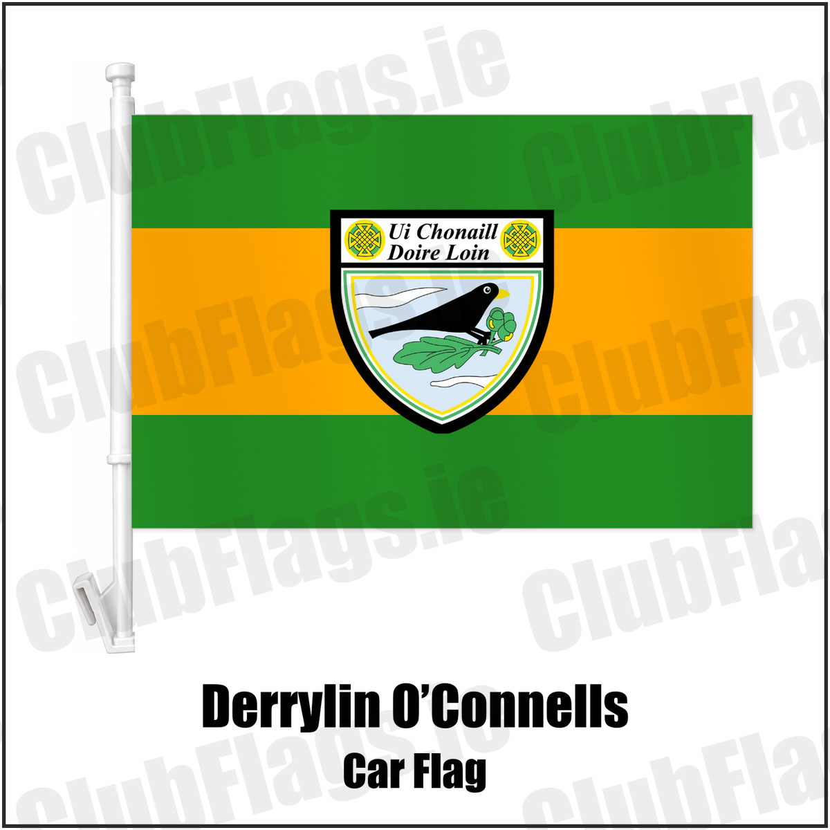 Derrylin O’Connells Car Flag with the club crest and colours, Fermanagh GAA - ClubFlags.ie