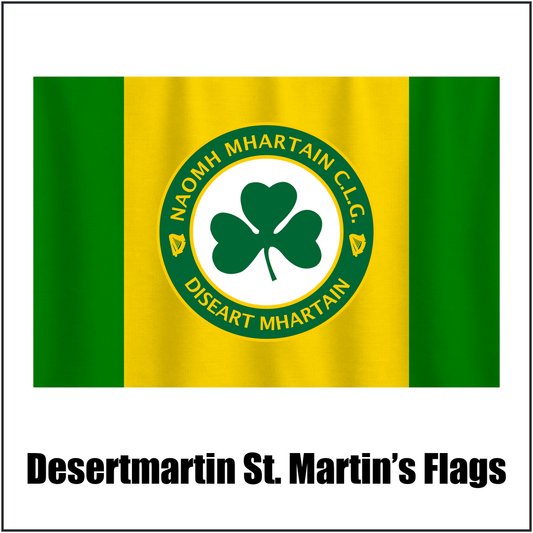 Desertmartin St. Martin’s Flags, featuring the club crest and yellow and green colours; County Derry GAA. ClubFlags.ie.
