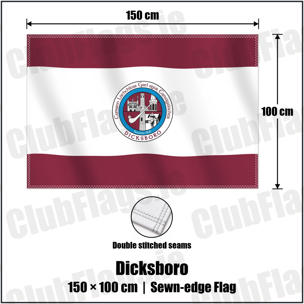Dicksboro 100cm x 150cm Flag (sewn on the edges) with the club crest and colours, Kilkenny GAA - ClubFlags.ie