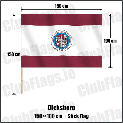 Dicksboro 100cm x 150cm Stick Flag with the club crest and colours, Kilkenny GAA - ClubFlags.ie