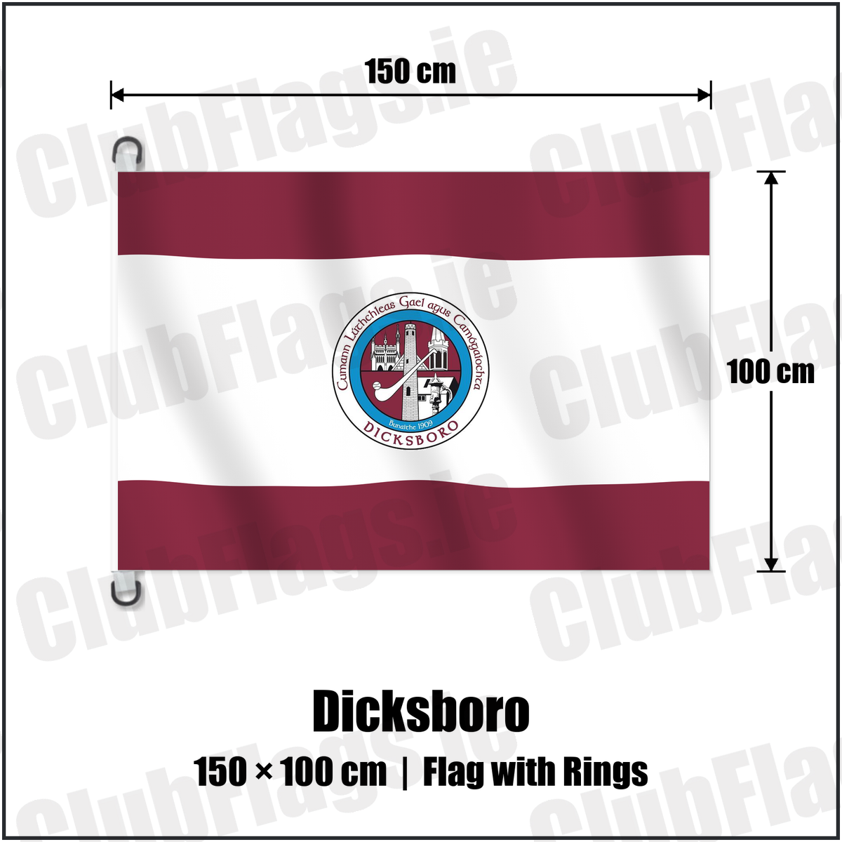 Dicksboro 150cm x 100cm Flag Pole Flag with Rings with the club crest and colours, Kilkenny GAA - ClubFlags.ie