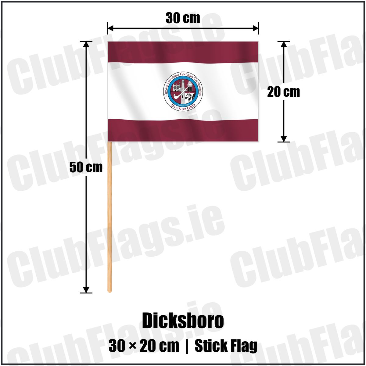 Dicksboro 20cm x 30cm Stick Flag with the club crest and colours, Kilkenny GAA - ClubFlags.ie