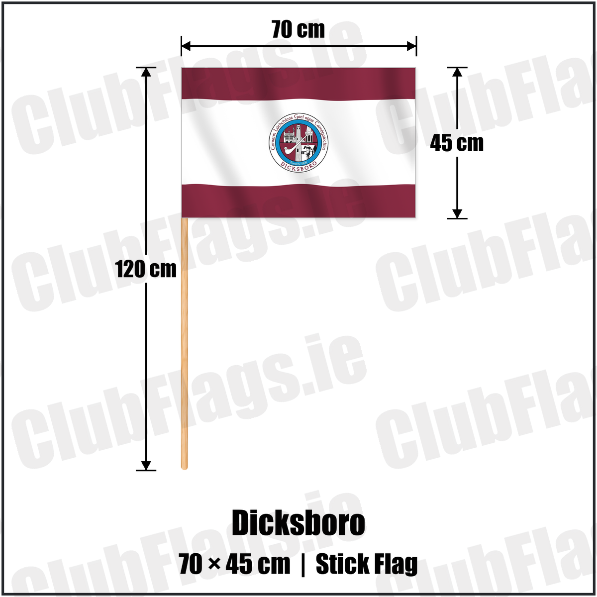 Dicksboro 45cm x 70cm Stick Flag with the club crest and colours, Kilkenny GAA - ClubFlags.ie
