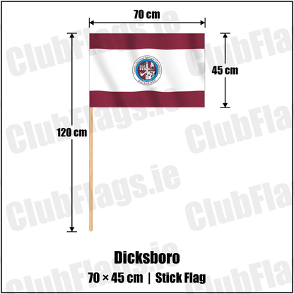 Dicksboro 45cm x 70cm Stick Flag with the club crest and colours, Kilkenny GAA - ClubFlags.ie