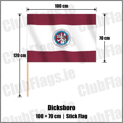 Dicksboro 70cm x 100cm Stick Flag with the club crest and colours, Kilkenny GAA - ClubFlags.ie