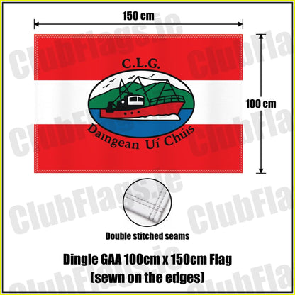 Dingle GAA, County Kerry, red and white boat-crest flag, 100 cm high by 150 cm wide, with double stitched edges.