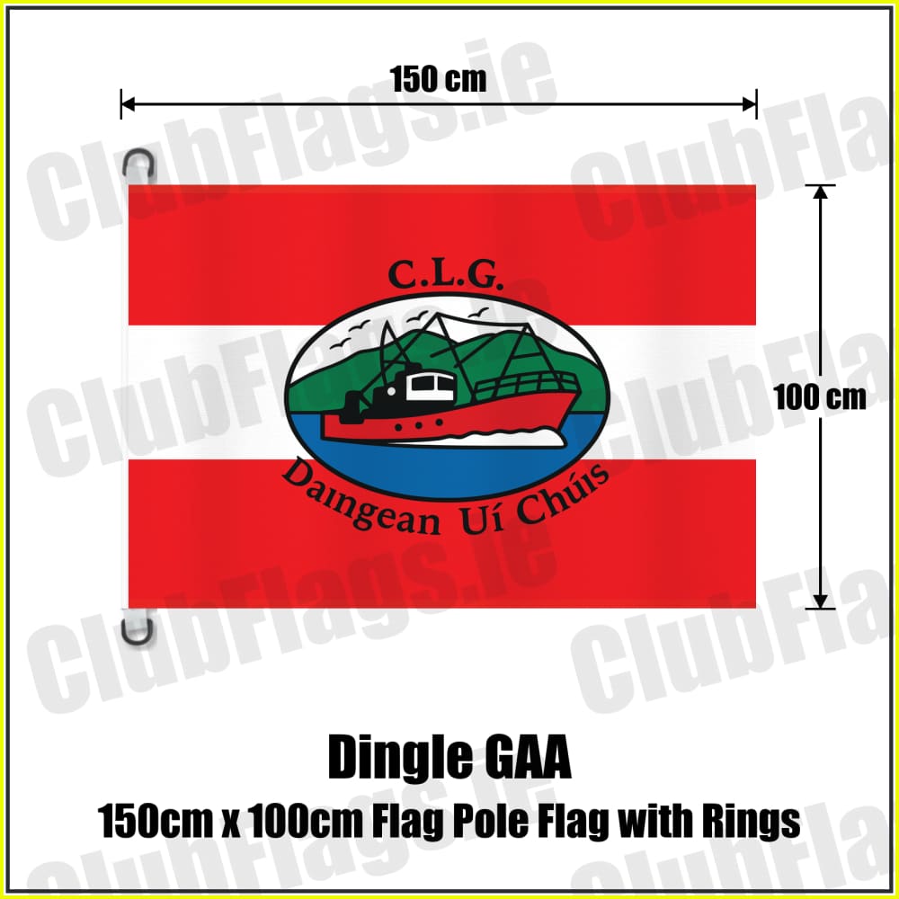 Dingle GAA, County Kerry, red and white boat-crest flag, 150 cm wide by 100 cm high, with two D rings; pole not included.