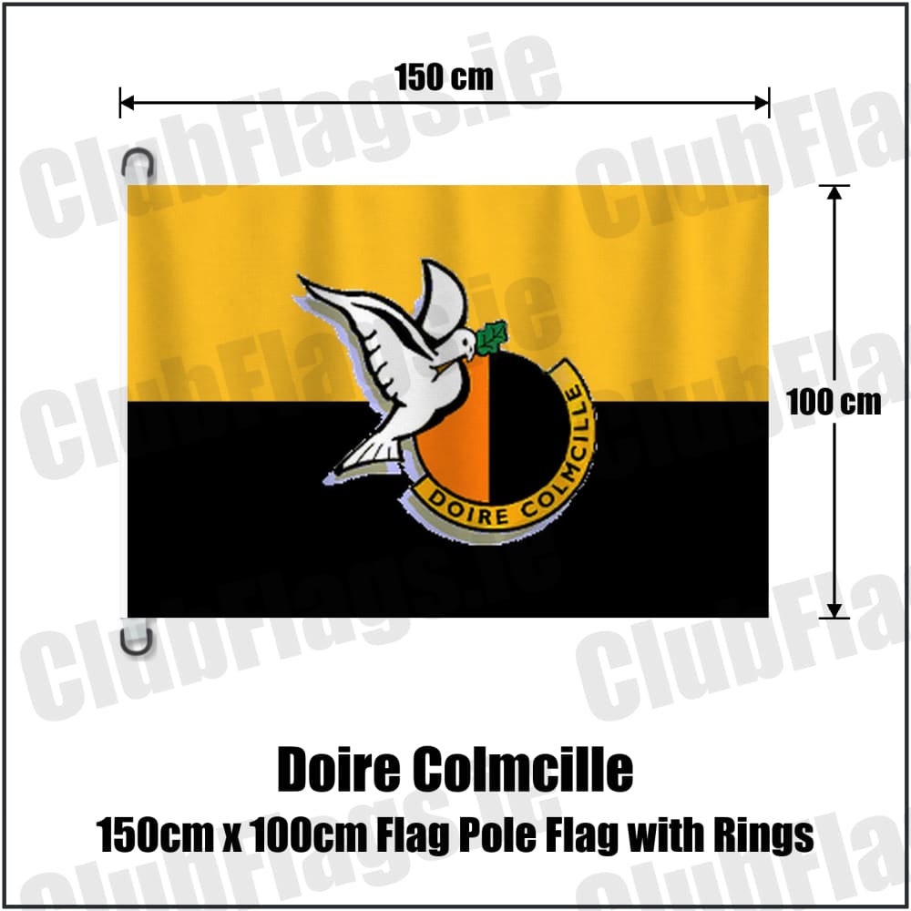 Doire Colmcille 150cm x 100cm Flag Pole Flag with Rings in amber and black, featuring the club crest on realistic fabric with gentle vertical folds; County Derry GAA. ClubFlags.ie.
