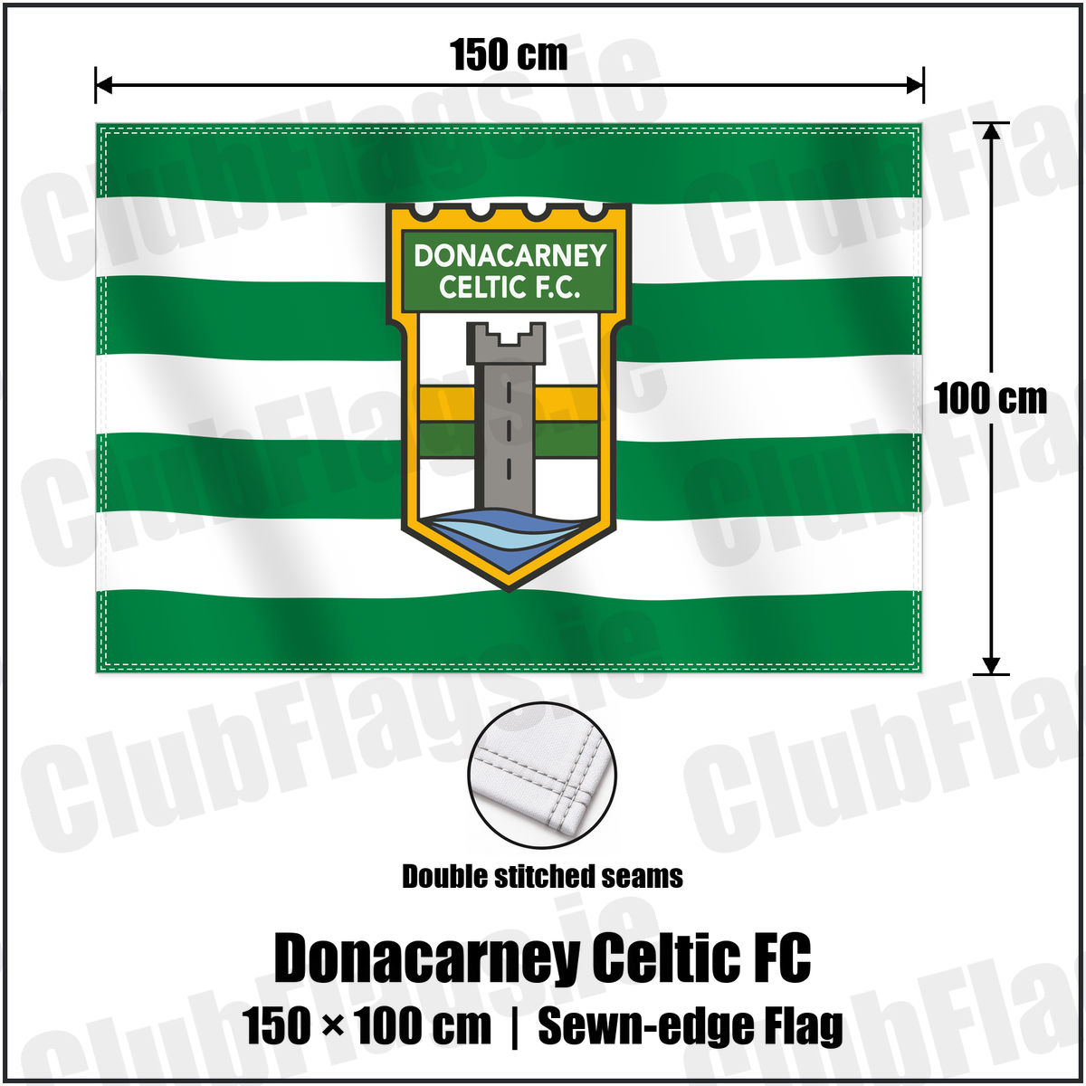Donacarney Celtic FC 100cm x 150cm Flag (sewn on the edges) with the club crest and colours, Meath Football - ClubFlags.ie