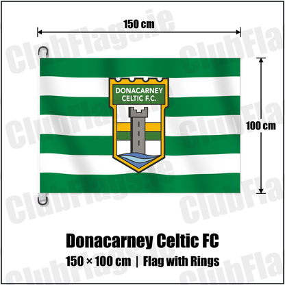 Donacarney Celtic FC 150cm x 100cm Flag Pole Flag with Rings with the club crest and colours, Meath Football - ClubFlags.ie
