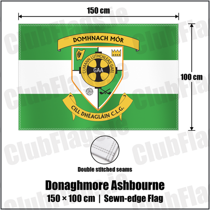 Donaghmore Ashbourne 100cm x 150cm Flag (sewn on the edges) with the club crest and colours, Meath GAA - ClubFlags.ie