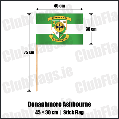Donaghmore Ashbourne 30cm x 45cm Stick Flag with the club crest and colours, Meath GAA - ClubFlags.ie