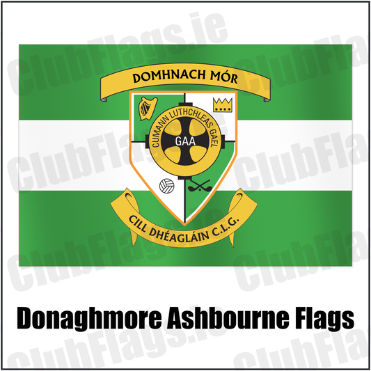 Donaghmore Ashbourne Flags with the club crest and colours, Meath GAA - ClubFlags.ie