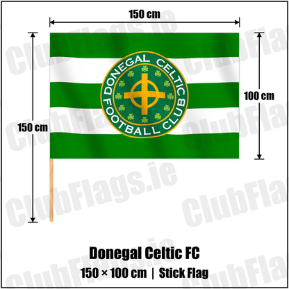 Donegal Celtic FC 100cm x 150cm Stick Flag with the verified club crest and colours, Antrim Football - ClubFlags.ie